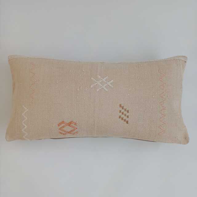 Moroccan Cactus Silk Cushion Cover, Handmade Oatmeal Sabra Lumbar Pillow, Boho 24''x12''/60x30 cm - image 1