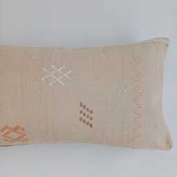Moroccan Cactus Silk Cushion Cover, Handmade Oatmeal Sabra Lumbar Pillow, Boho 24''x12''/60x30 cm - thumbnail 2