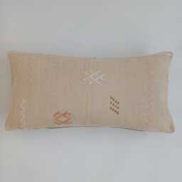 Moroccan Cactus Silk Cushion Cover, Handmade Oatmeal Sabra Lumbar Pillow, Boho 24''x12''/60x30 cm - thumbnail 1