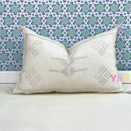 Yakiti-White Square Moroccan Pillows, Aka Cactus Silk Pillow, Decorative Pillows, Sabra Pillows, Moroccan Decor Designer Cactus - thumbnail 3