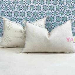 Yakiti-White Square Moroccan Pillows, Aka Cactus Silk Pillow, Decorative Pillows, Sabra Pillows, Moroccan Decor Designer Cactus - thumbnail 2