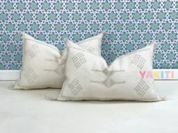 Yakiti-White Square Moroccan Pillows, Aka Cactus Silk Pillow, Decorative Pillows, Sabra Pillows, Moroccan Decor Designer Cactus