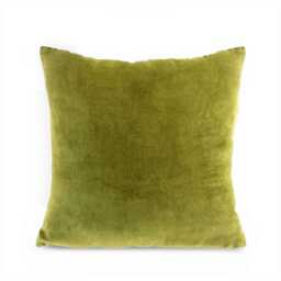 Green Velvet Pillow Cover, Cotton & Linen, Reversible, Sizes Available - thumbnail 1