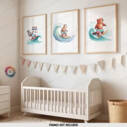 Surf Animal Prints - Set Of 3 Posters - Children Surfer Wall Art Kids Surfing Nursery Decor Ocean Artwork Illustration Surfboard - thumbnail 2