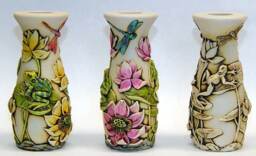 Former Harmony Kingdom Artist Neil Eyre Designs Lotus Flower Frog Dragonfly Vase in Your Choice Of 3 Colors Edition 50 Each