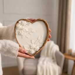 Large 3 Wick Heart Shaped Candle, Scented Soy Wax Wooden Bowl, Romantic Gift For Her, Valentines Day Candle Gift, Anniversary Gift, Flower Candle - thumbnail 3