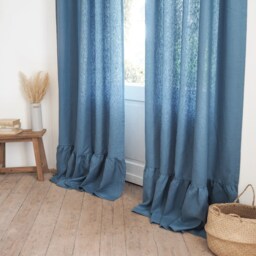 Blue Heavy Linen Curtain Panel With Frill/1 Pcs - thumbnail 3