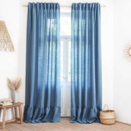 Blue Heavy Linen Curtain Panel With Frill/1 Pcs - thumbnail 2