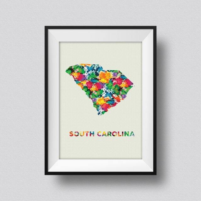 South Carolina Watercolor Map Usa Art Print Ink Splash Poster Canvas