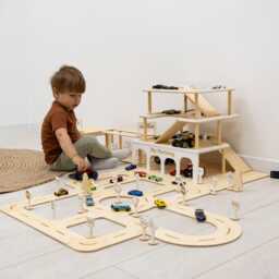 Toddler Boy Wooden Toy Car Garage, Cars With Wash, Parking Garage Ramp, Baby Gas Station, Birthday Gift - thumbnail 3