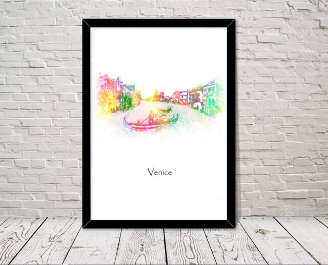 Italy Venice Landmarks Watercolour Illustration Print World Attractions Famous Landmark Decor Travel Poster Historical Sites