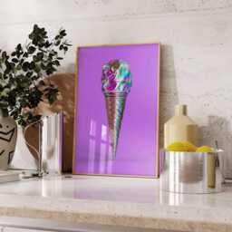 Holographic Ice Cream Poster, Bold Pop Art Wall Print, Metallic Cone On Purple Background, Funky Modern Decor, Colorful Surreal Unframed - thumbnail 4
