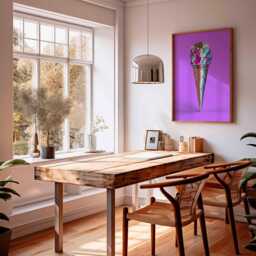 Holographic Ice Cream Poster, Bold Pop Art Wall Print, Metallic Cone On Purple Background, Funky Modern Decor, Colorful Surreal Unframed - thumbnail 2