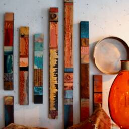 Best Spring Sale Art Decor 7 Wall Hanging Textured Wood Totems Copper Turqoise Blue Tin Metal Colorful Collage Paintings Southwest Taos - thumbnail 3