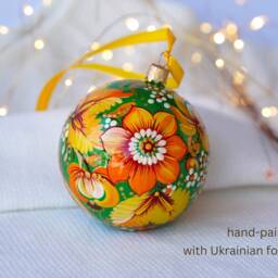 Set Of 3 Christmas Ornaments - Fairy Bird Ukrainian Set, Petrykivka Flower Baubles, Unique Xmas Ball - thumbnail 2