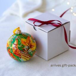 Set Of 3 Christmas Ornaments - Fairy Bird Ukrainian Set, Petrykivka Flower Baubles, Unique Xmas Ball - thumbnail 3