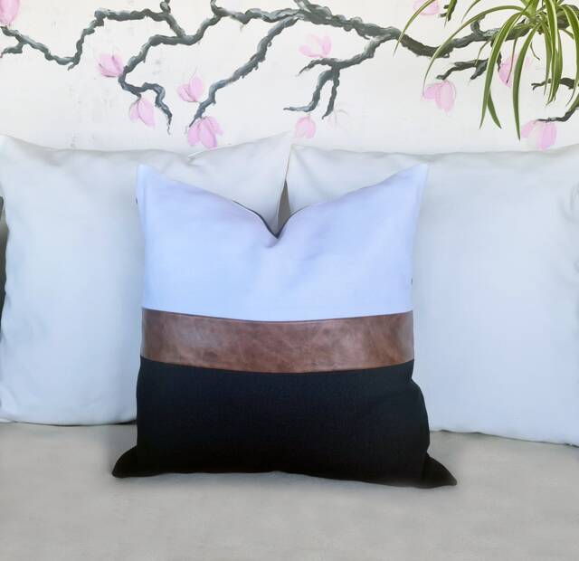 Color Block Pillow Cover Faux Leather, Linen, Modern Home Decor - image 1