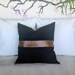 Color Block Pillow Cover Faux Leather, Linen, Modern Home Decor - thumbnail 4