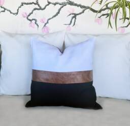 Color Block Pillow Cover Faux Leather, Linen, Modern Home Decor