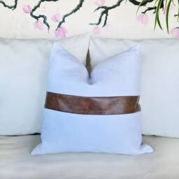 Color Block Pillow Cover Faux Leather, Linen, Modern Home Decor - thumbnail 3