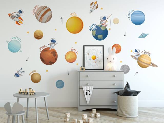 Solar System Wall Stickers Planets Astronauts Nursery Decals Children's Room Decor Cosmic Ceiling Kids - image 1