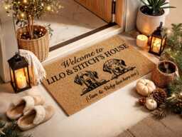 Wedding Gift - Custom Lilo & Stitch House Mat Personalized 2 Dog Newlywed Rug - thumbnail 1