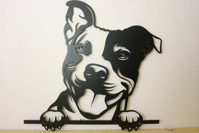 Staffordshire Bull Terrier Metal Wall Art, Rustic Black Steel Dog Portrait - image 1