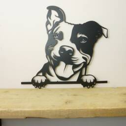 Staffordshire Bull Terrier Metal Wall Art, Rustic Black Steel Dog Portrait - thumbnail 2