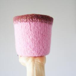 Wool Planter - Felted Cactus Or Houseplant Plant Pot With Waterproof Lining Textile Art Pink Spring Inspired Home Decor - thumbnail 3