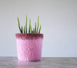 Wool Planter - Felted Cactus Or Houseplant Plant Pot With Waterproof Lining Textile Art Pink Spring Inspired Home Decor