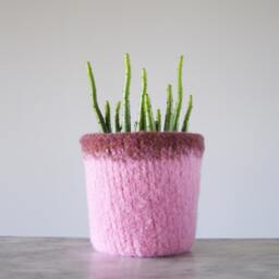 Wool Planter - Felted Cactus Or Houseplant Plant Pot With Waterproof Lining Textile Art Pink Spring Inspired Home Decor - thumbnail 2