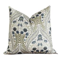 Green & Blue Floral Pattern - Pillow Cover Lumbar 20 X Throw Botanical Faye