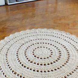 Beige Crochet Cotton Rug Round Scandinavian Style Doily Mat - thumbnail 3