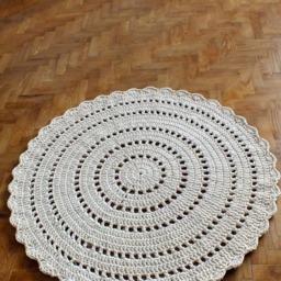 Beige Crochet Cotton Rug Round Scandinavian Style Doily Mat - thumbnail 2