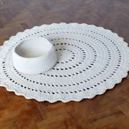 Beige Crochet Cotton Rug Round Scandinavian Style Doily Mat - thumbnail 4
