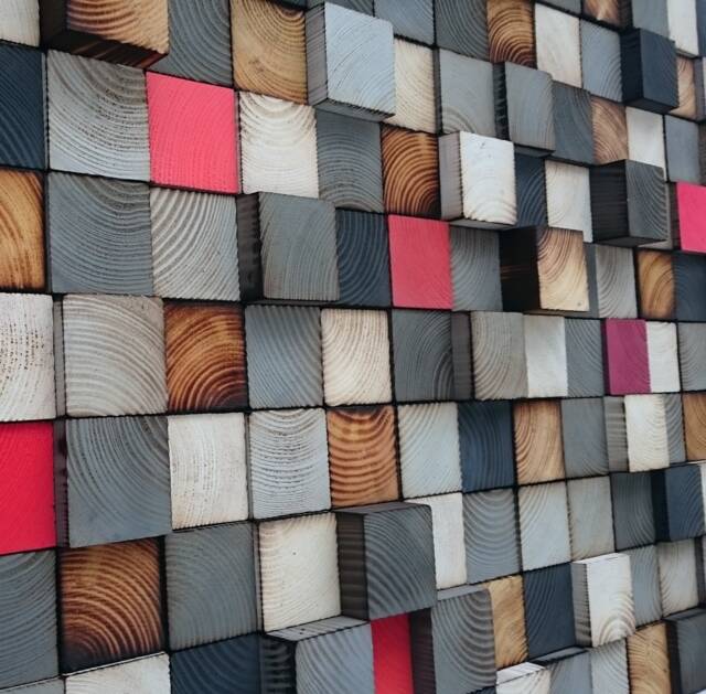 Reclaimed Wood Wall Art - Grey, Red Sound Diffuser - image 1