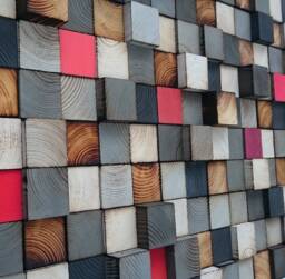 Reclaimed Wood Wall Art - Grey, Red Sound Diffuser