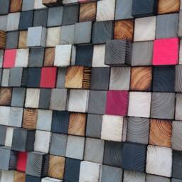Reclaimed Wood Wall Art - Grey, Red Sound Diffuser - thumbnail 2