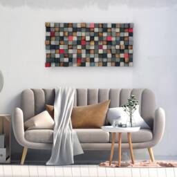 Reclaimed Wood Wall Art - Grey, Red Sound Diffuser - thumbnail 3