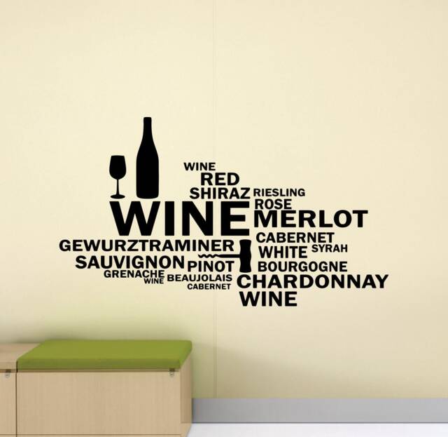 Wine Wall Decal Kitchen Poster Word Cloud Dining Room Quote Mural Vinyl Sticker Decor Art Print P357 - image 1