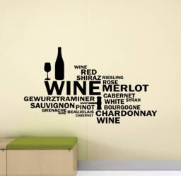 Wine Wall Decal Kitchen Poster Word Cloud Dining Room Quote Mural Vinyl Sticker Decor Art Print P357 - thumbnail 1
