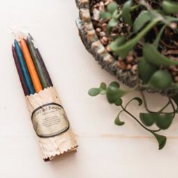 Natural Wax Taper Candles, 10 Mini Colourful Candles Made From Bayberry Wax, Fair Trade Natural Scented Myrtle