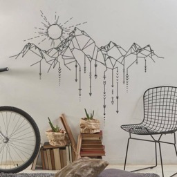 Geometric Mountain & Sun Wall Decal - Decal, Arrows Mountains Nursery, Gift For Him, Man - thumbnail 3
