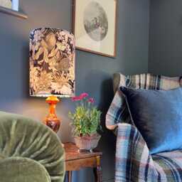 Peacock Butterfly Velvet in Black, Circular Drum Lampshade/ Ceiling Shade, With A White Lining