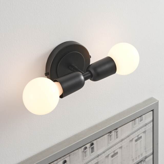Luna Duo Black Wall Sconce - Mid Century Industrial Modern 2-Light Lamp For & Ceiling Vanity Mirror & Bathroom Lighting - image 1