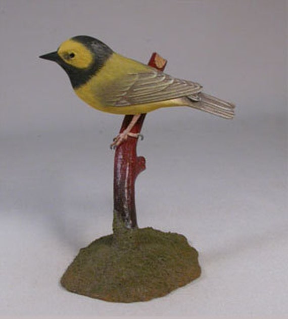 Hooded Warbler Bird Carving Wood - image 1