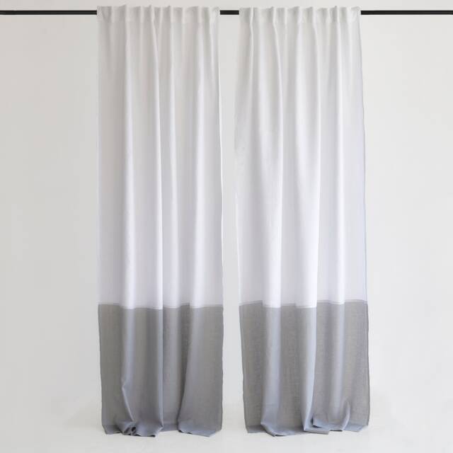 Linen Color Block Curtain Panels Semi-Sheer Rod Pocket Curtains - Set Of 2 - image 1
