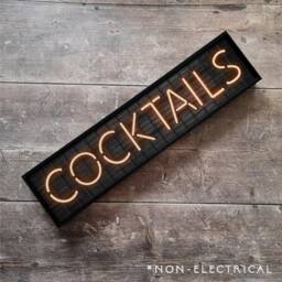 Cocktails - Framed Neon Style Font Print Metal Retro Sign Gallery Wall Art Bar Drinks Non Electrical - thumbnail 1
