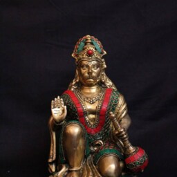 Brass Hanuman Statue Stone Work Temple Altar Decor, 9.5 Inch - thumbnail 2