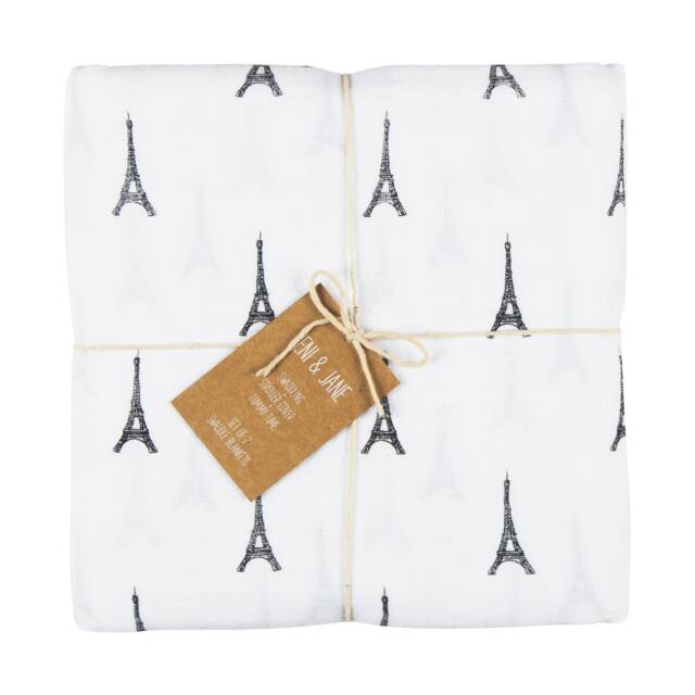 Jeni & Jane Muslin Cotton Paris Baby Swaddle Blankets Set Of 2 - image 1